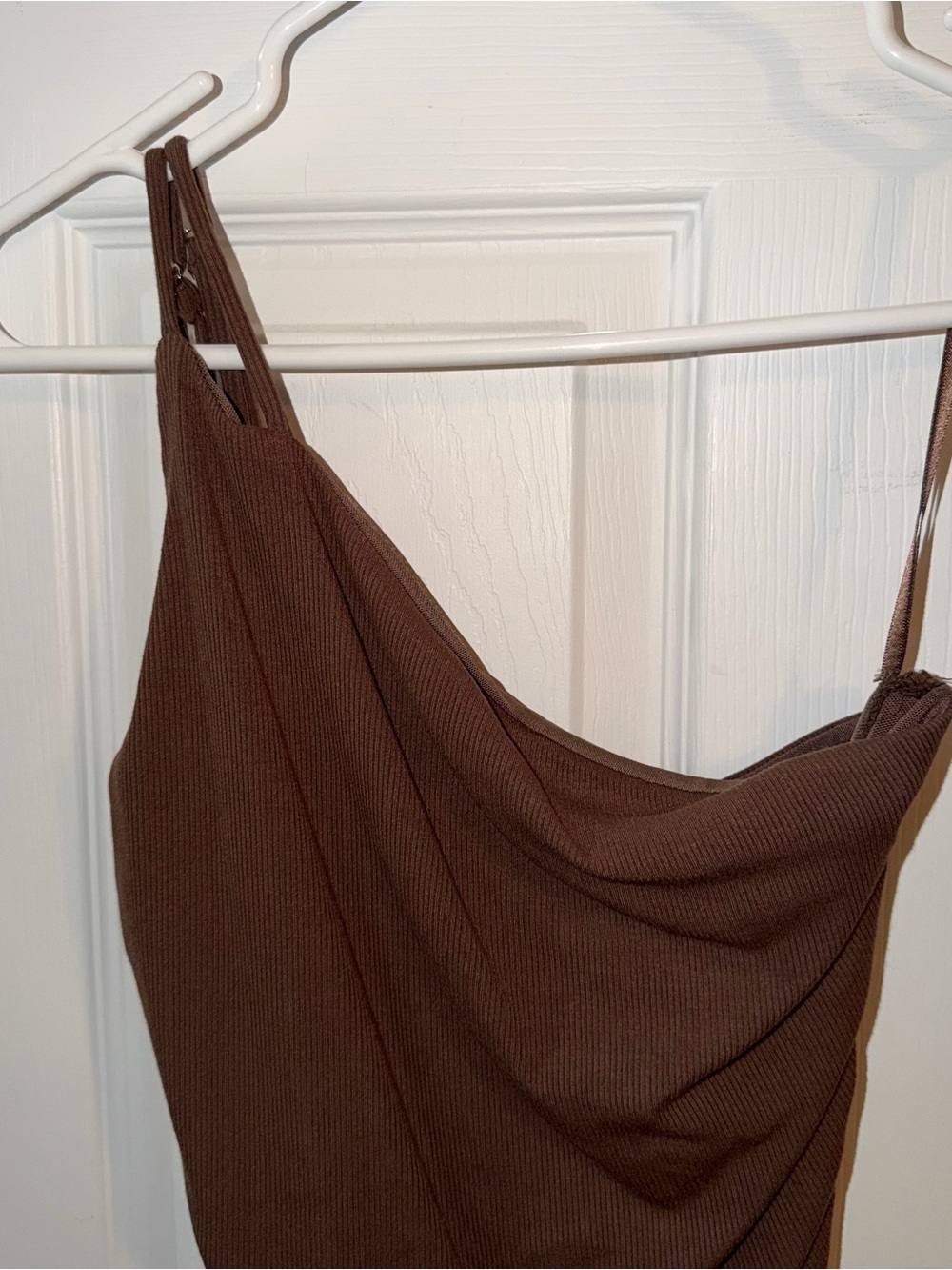 Princess Polly Reece One-Shoulder Ruched Brown Mini Dress - Picture 5 of 8